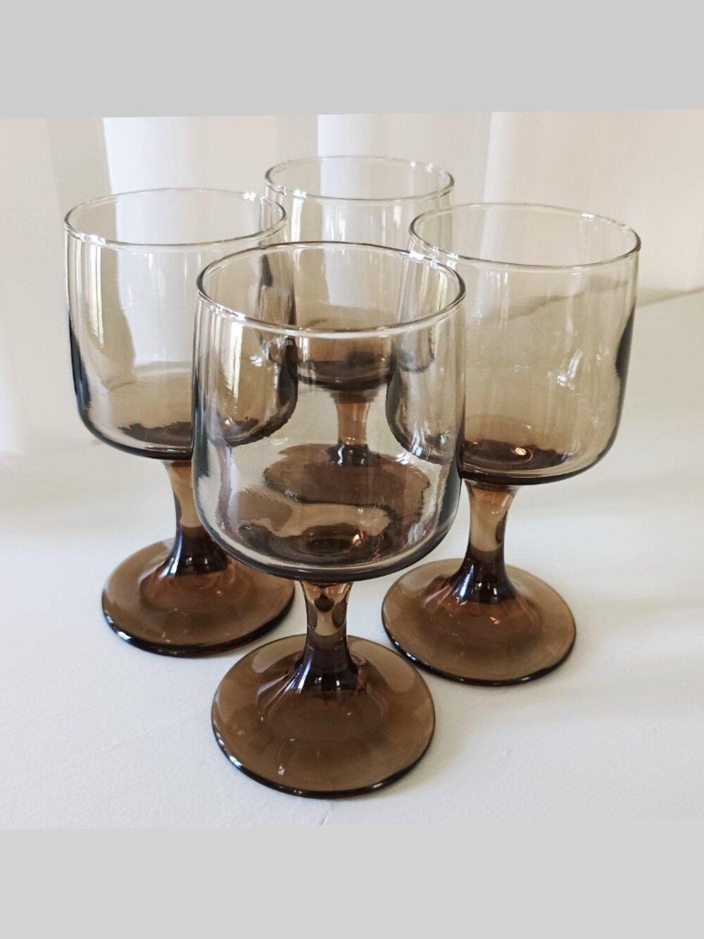Vintage Libbey Tawny Accent Wine Glasses, Smokey Brown, 5 oz / 5.25", LOT OF 4